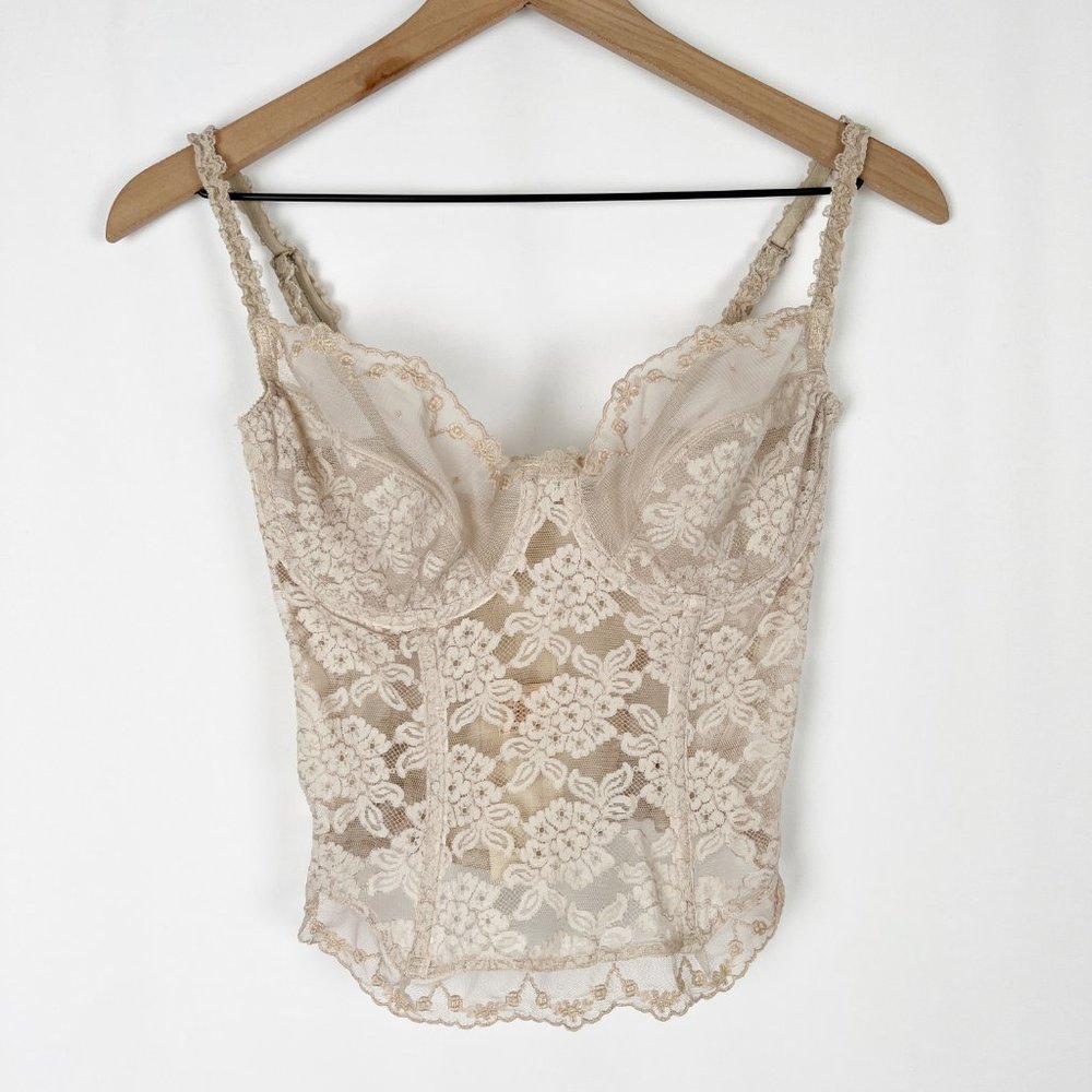 Stunning Vintage Union Made Sexy Sheer Lace Corset Bustier Bra Top Lingerie M/L - Picture 7 of 7